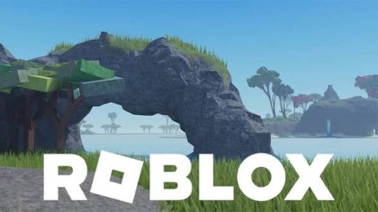 survive simulator official Roblox thumbnail: a rocky island arch over water